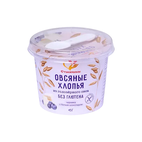Хлопья Сташевское овсяные без глютена белый шоколад и черника, 45 г, Россия